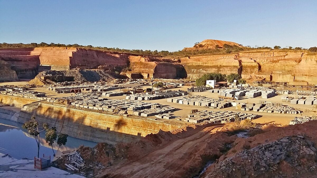Quarry with cut blocks and red earth