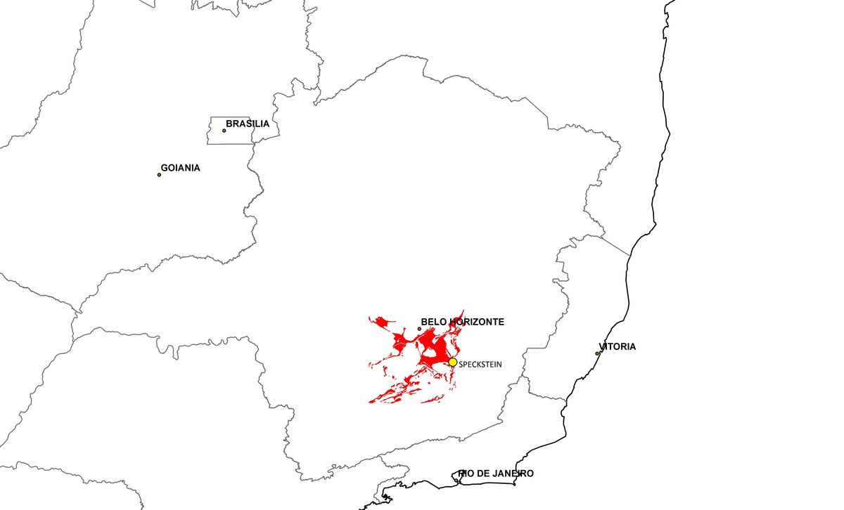 Map of the region around Belo Horizonte showing the soapstone deposits